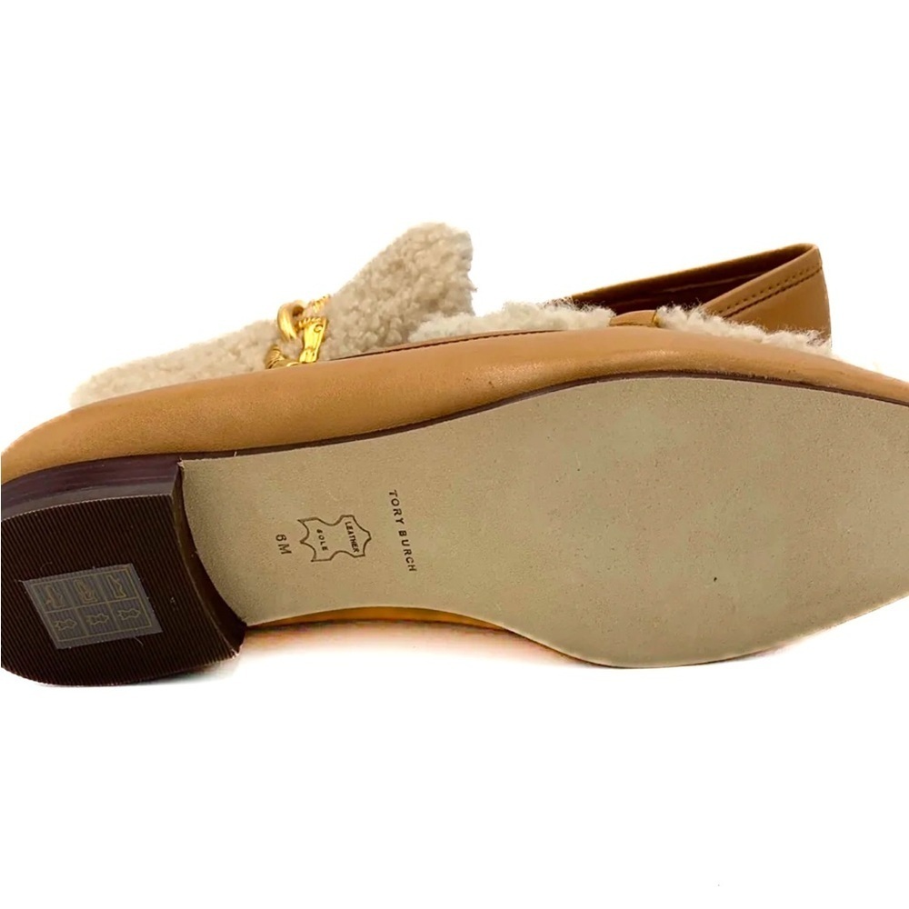 Tory Burch Jessa Shearling Tan Beige Loafer Flats 6 - Picture 6 of 6